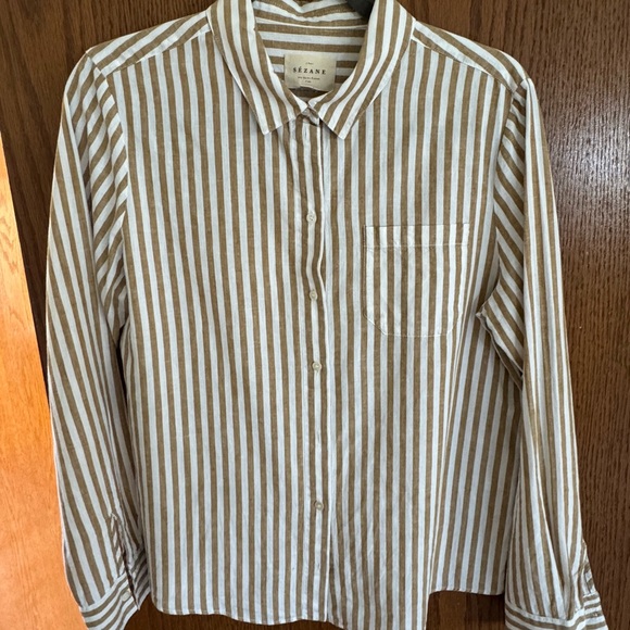 Sézane TOMBOY SHIRT Ecru-camel stripes 38/ 6 - Picture 5 of 8